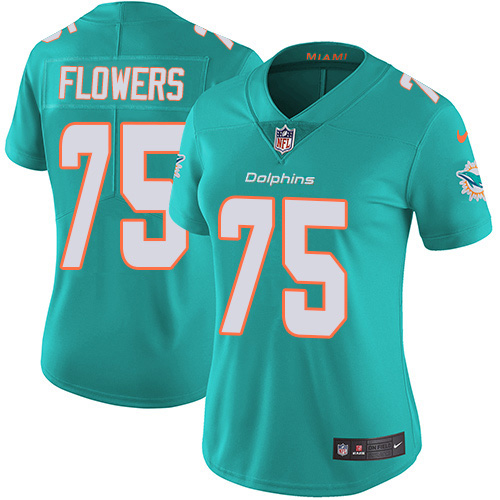 Cheap Nike Miami Dolphins 75 Ereck Flowers Aqua Green Team Color Women Stitched NFL Vapor Untouchable Limited Jersey